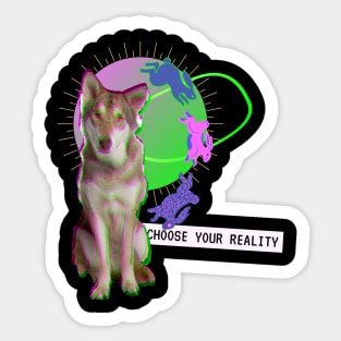 Wolf Dog Reality Vaporwave Party Techno Glitch Sticker